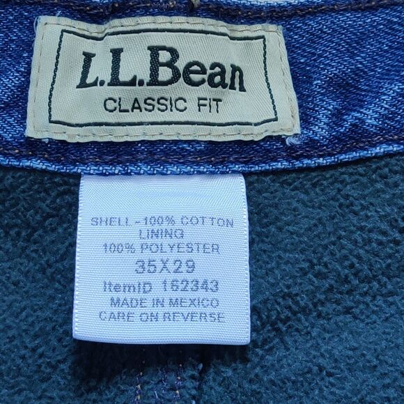 L.L. Bean Classic Fit Green Fleece Lined Mens Tag 35x29 (33X28) Blue Jeans Heavy - Picture 7 of 15